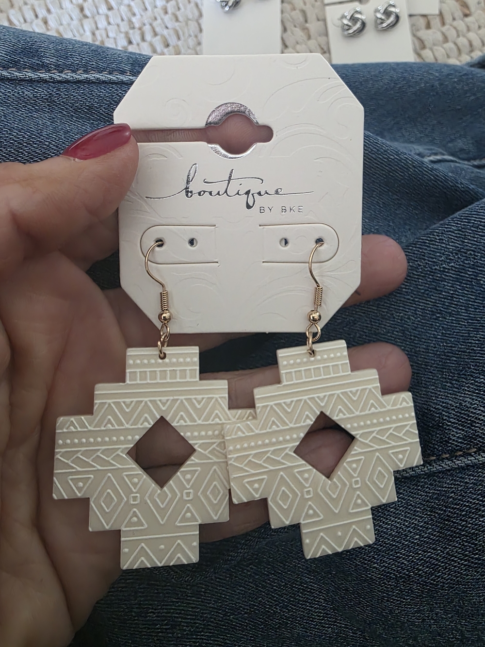 BKE Cream Aztec Drop Earrings